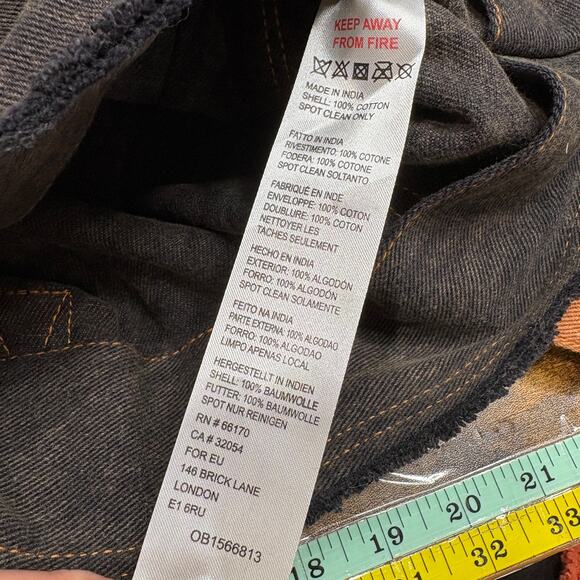 Urban Outfitters Denim Tote Black Orange Distressed Grunge School Book Bag - Picture 4 of 5